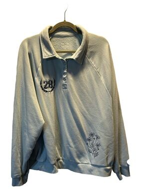 Printed Light-blue Pullover Sweatshirt with Floral Detail